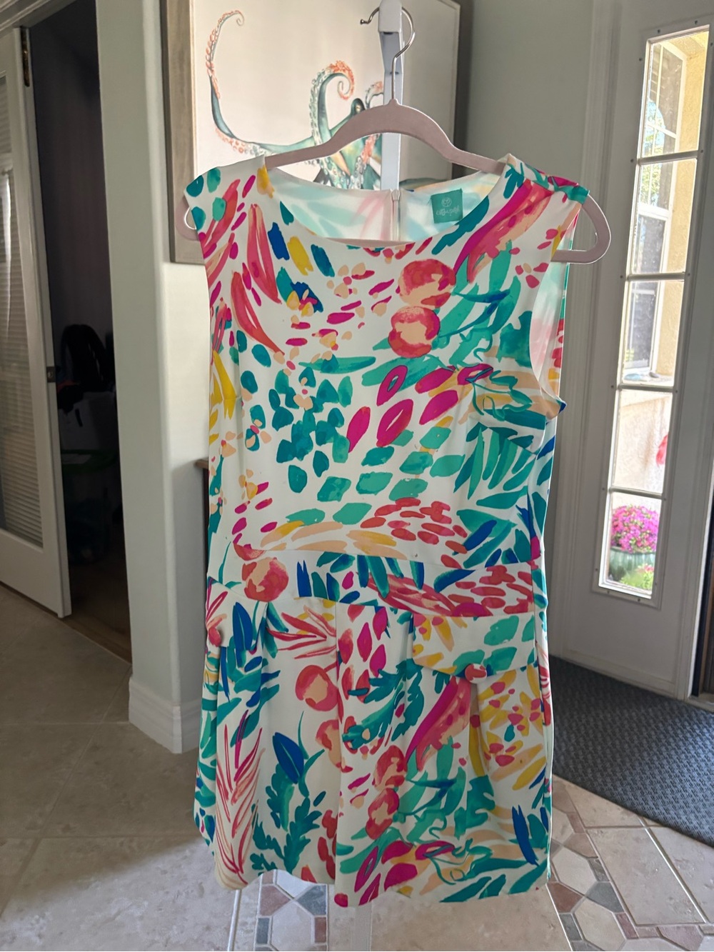 #076 Sleeveless Tropical Print Romper - Multicolor